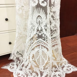 Luxury dense embroidered bridal Lace Fabric in off white, retro floral lace, mesh lace fabric, bridal dress lace fabric, prom dress fabric