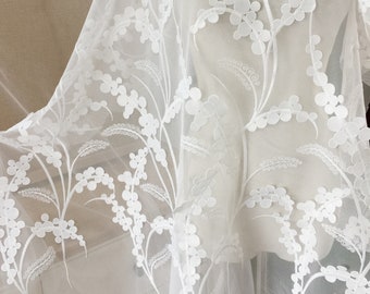 3D Grape bridal gown lace fabric in off white ,3D Flower Lace Mesh Fabric for Bridal Gown Haute couture