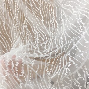 Unique Off White AStripe Tulle / Net French Embroidery French Bridal Wedding Dress Lace fabric DIY Sewing Fabric Lace