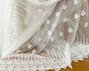 SALE off white Lace Fabric , Retro Embroidered Lace Fabric, French Lace Fabric, Bridal Lace Fabric