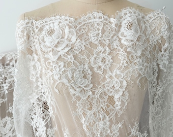 3 Meters 150cm Wide French Made alencon lace fabric trim for wedding shrugs, bridal gown, lace top overlay