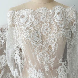 3 Meters 150cm Wide French Made alencon lace fabric trim for wedding shrugs, bridal gown, lace top overlay