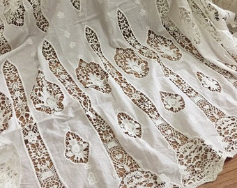 Ivory Cotton Lace Fabric by Yard , cotton flower fabric, bridal dress fabric, curtains or clothing sewing