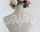 Vintage style bridal alencon lace applique in ivory, crochet embroidery bridal veil gown bodice applique lace