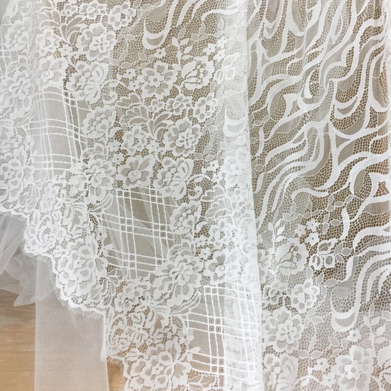 3 Meters off White French Chantilly Eyelash Stripe Lace | Etsy