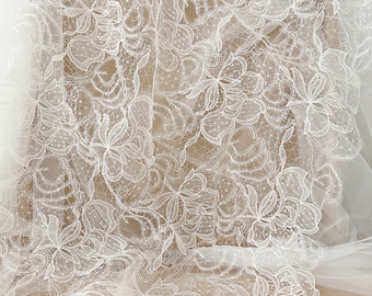 1 Yard Fancy Sequin Flower Lace Fabric Crochet Wedding Veil  Embroidery  lace Fabric  ,Wedding Dress Bridal Gown Lace Fabric by Yard