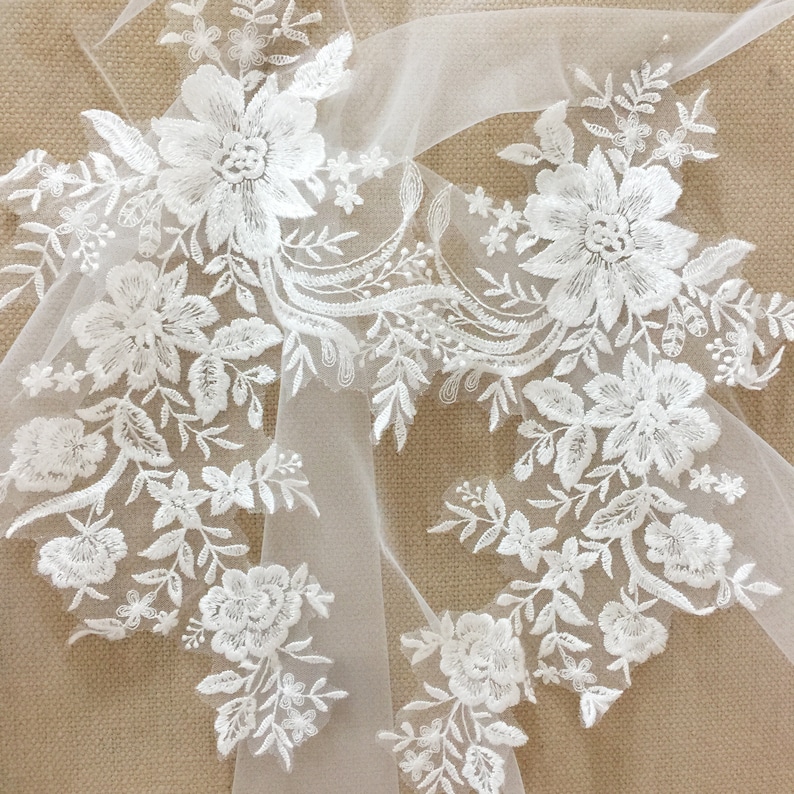 Delicate Bridal Veil Lace Applique With Clear Sequins Lace Etsy