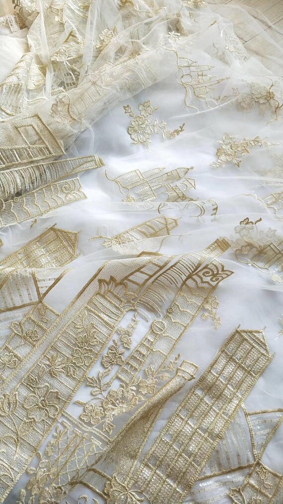 Sequind tissu de dentelle de broderie de fil motif d’or avec motif fil design vintage, haute couture robe de mariée dentelle tissu par yard e67eec Sequind tissu de dentelle de broderie de fil motif d’or avec motif fil design vintage, haute couture robe de mariée dentelle tissu par yard e67eec