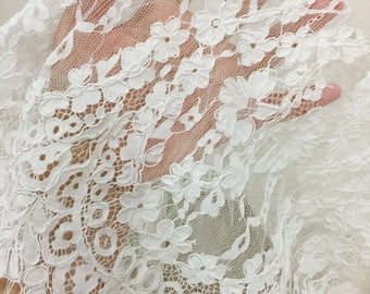 Beautiful Alencon Lace Fabric in Ivory , Cord Floral Fabric Bridal Gown Lace Fabric for Wedding Gown Bridal Shrug