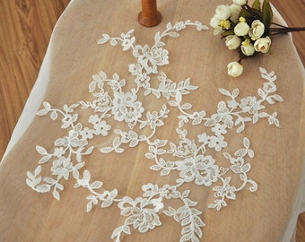 Cotton Alencon Applique Lace Pair in Ivory for Bridal, Headbands,Veils, Sashes, Costume Design
