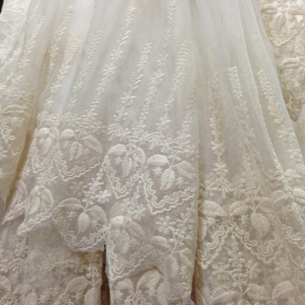 SALE Off white Lace Fabric , Retro Embroidered Lace Fabric, French Lace Fabric, Bridal Lace Fabric