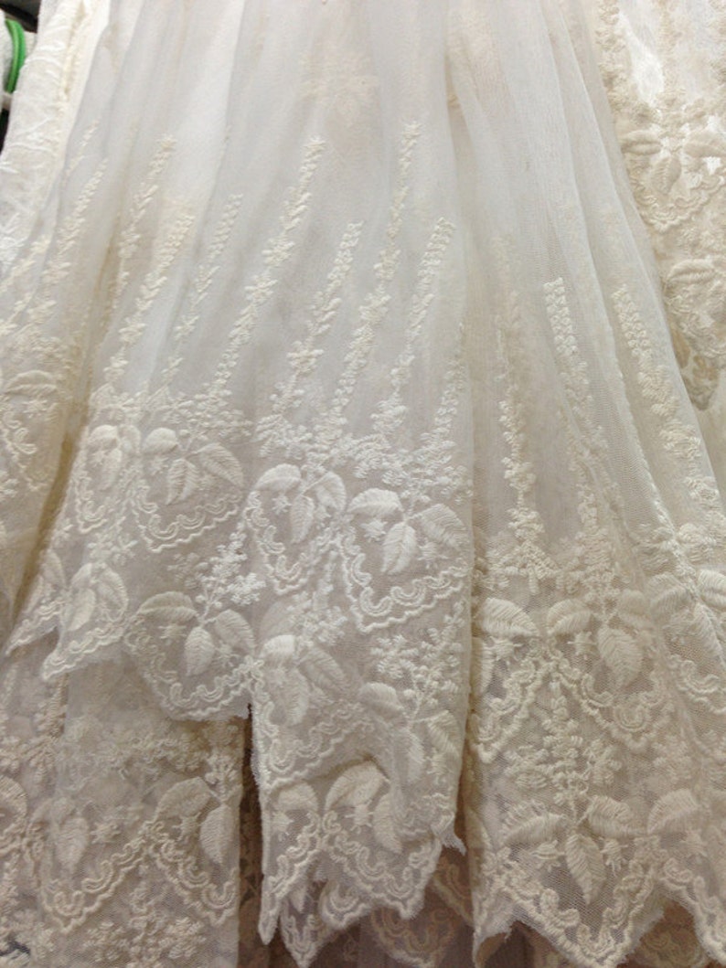 SALE Off white Lace Fabric , Retro Embroidered Lace Fabric, French Lace Fabric, Bridal Lace Fabric Style A