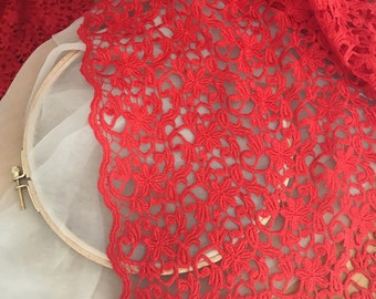 Crochet Venice Embroidered Lace Fabric in Red Wedding Lace Bridal Dress Fabric French Guipure Lace Fabric