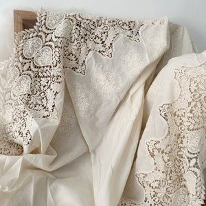 1 werf puur katoenen guipurekantstof op maat gesneden, beige katoenen bloemenstof, stof bruidsjurk, gordijnen of kleding naaien