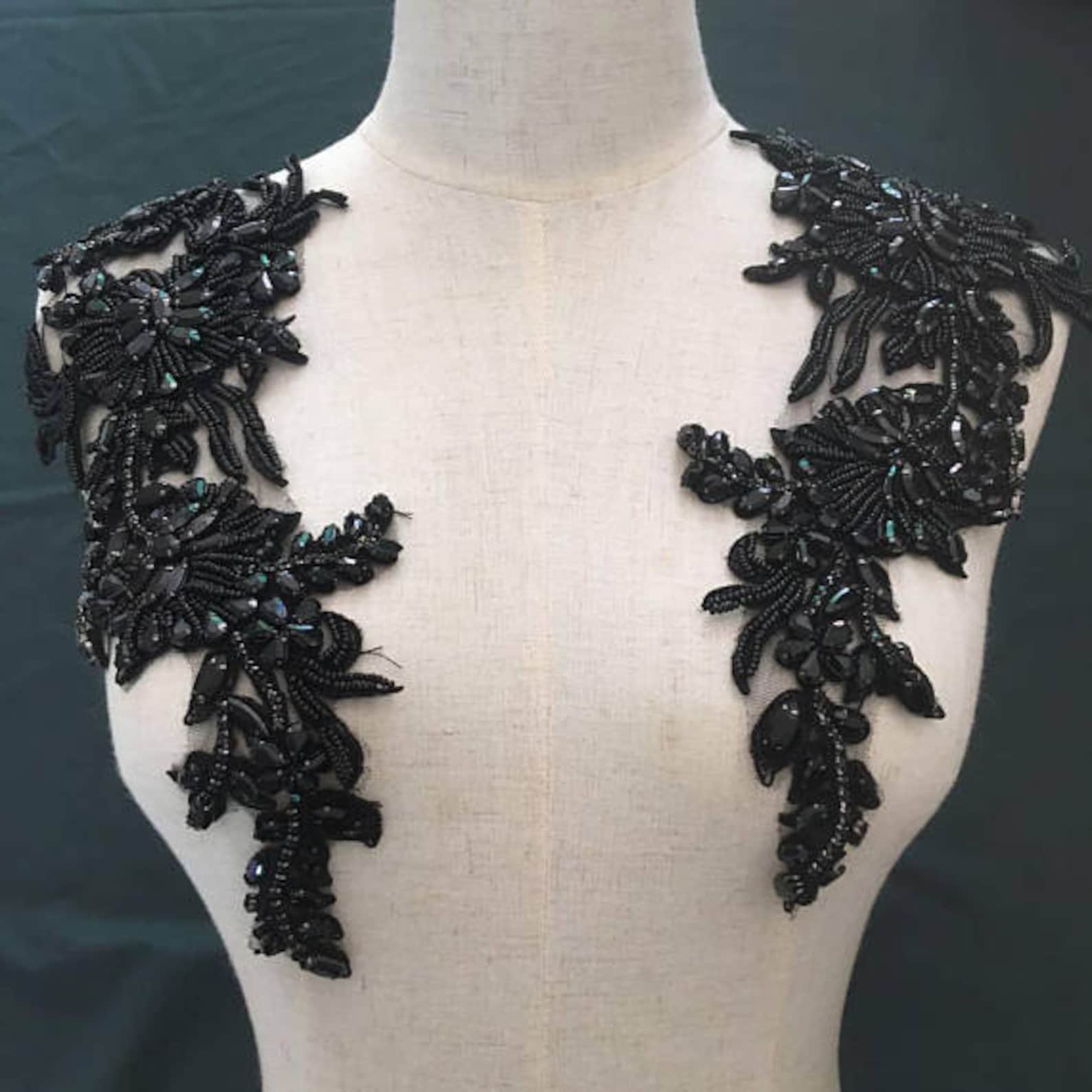 Luxury Rhinestone Beaded Lace Applique Pair in Silver Etsy