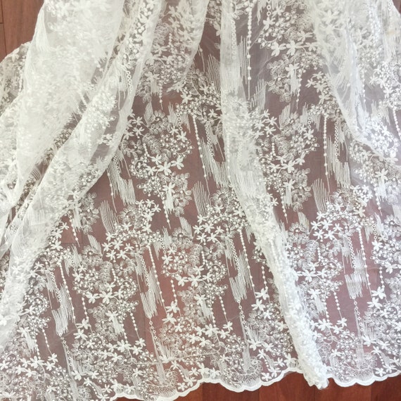 1 Yard Clear Sequin Wedding Lace Tulle Embroidery Floral Off-white