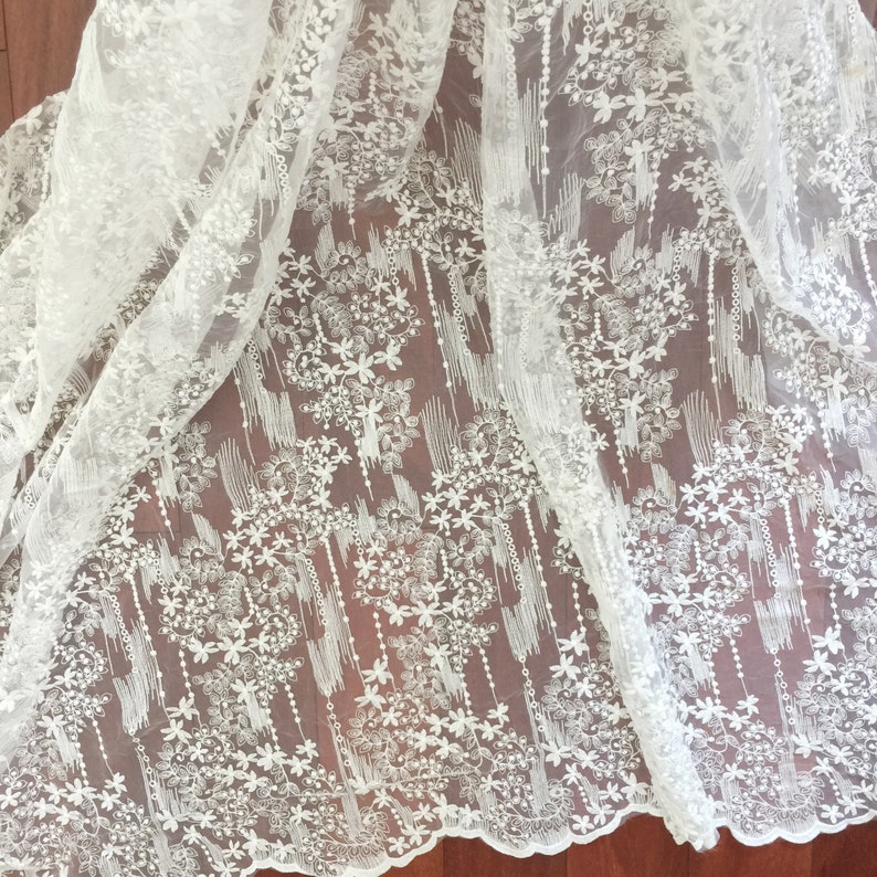 SALE Off white Lace Fabric , Retro Embroidered Lace Fabric, French Lace Fabric, Bridal Lace Fabric image 10