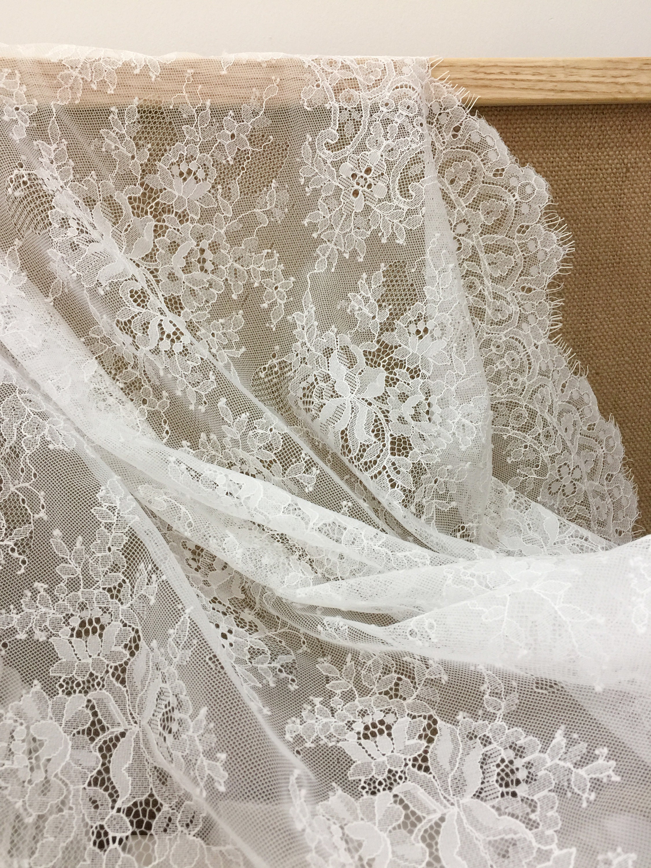 Off White Slim French Chantilly Lace Fabric elegant Sheer | Etsy