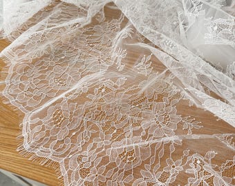 Off White Chantilly Lace Fabric, Elegant Floral Bridal Lace (3 Meters)