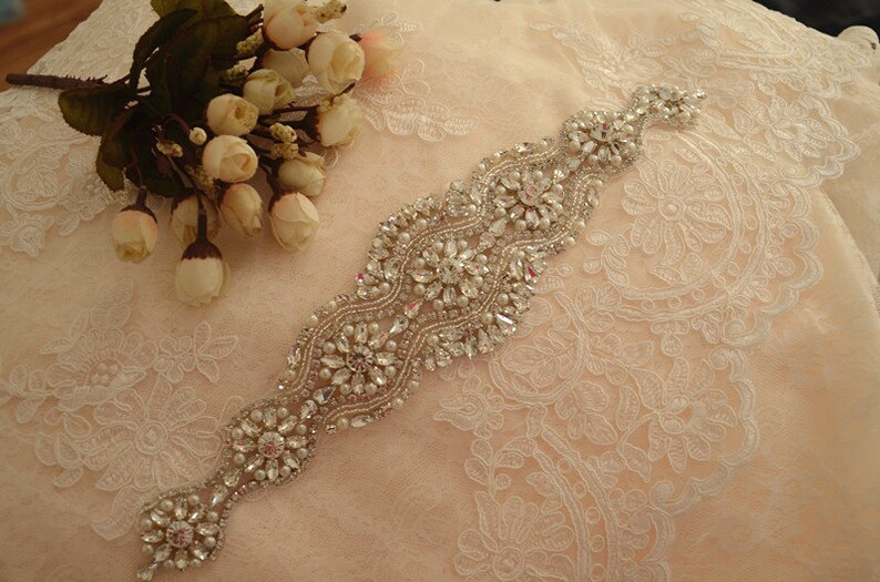 Rhinestone Applique with Pearls Beaded Bridal Applique for Etsy