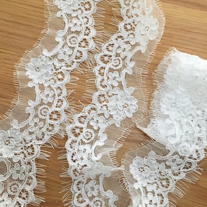 3.3 yards Vintage Style French Alencon Lace Trim in Ivory for  Bride Veil Dress Wedding Gown , Garters