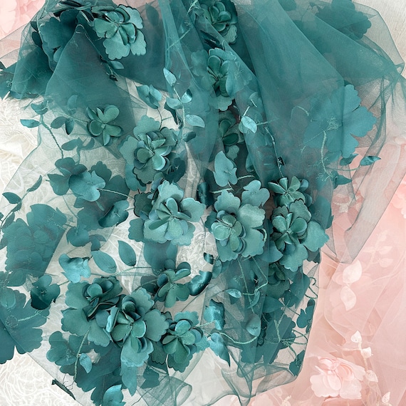 Emerald Green 3D Full Blossom Flower Tulle Lace Fabric, Chic Rosette  Wedding Gown Bridal Dress Prom Dress Fabric by Yard - Etsy