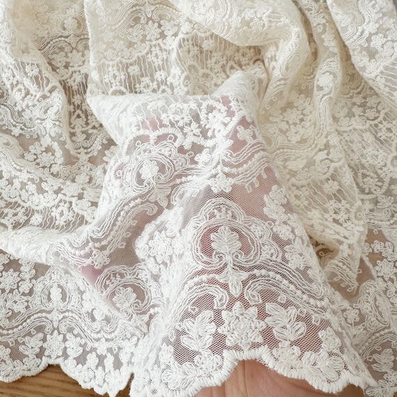 Ecru Cotton Embroidery Lace Fabric: Soft Floral Tulle, Bridal Gown