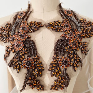 Kaffee Strass Perlen Spitze Applikation Paar, Hochzeitskleid Brautkleid Emebllishment Zubehör, Kristall Perlen Birdal Applikation