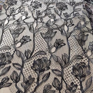 1 Yard Black Flower Lace Fabric Crochet Wedding Veil  Embroidery  lace Fabric  ,Wedding Dress Bridal Gown Lace Fabric by Yard