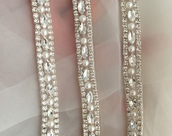 Adorno de encaje con cuentas de diamantes de imitación de cristal, faja nupcial, cinturón de boda, diadema