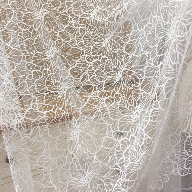 Clear sequin netting embroidery lace fabric by yard bridal Etsy