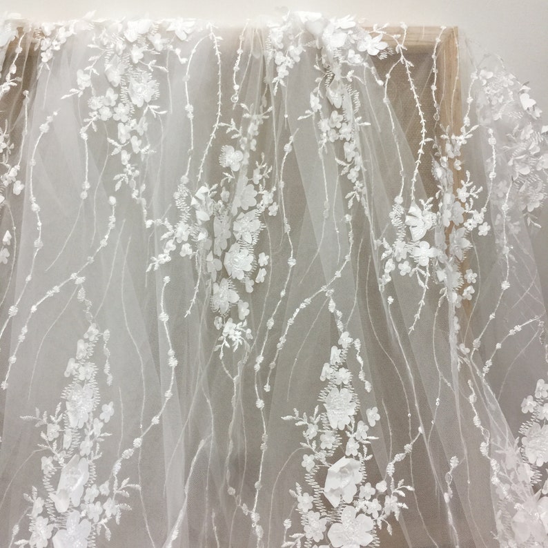 off white weeding fabric Exquisite 3D laser cut blossom flowers lace fabric by yard
