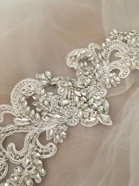 Wedding silk sash with crystal embroidery Floral Lace Bridal Sash: Rose Gold Swarovski Crystal Wedding  main image 4