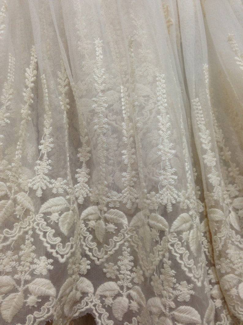 SALE Off white Lace Fabric , Retro Embroidered Lace Fabric, French Lace Fabric, Bridal Lace Fabric image 3