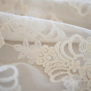 5 Yards Ivory Gold Lace Fabric Trim, Vintage Lace Trim, Luxury Lace Trim ,Ivory Lace Veil and Dress image 2