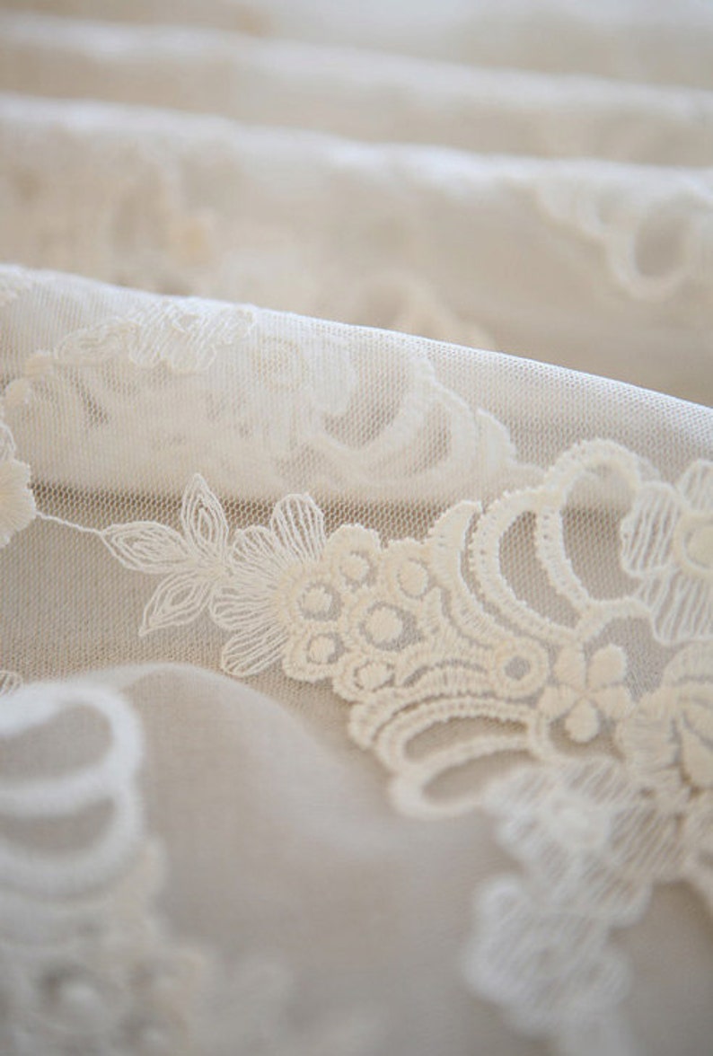 5 Yards Ivory Gold Lace Fabric Trim, Vintage Lace Trim, Luxury Lace Trim ,Ivory Lace Veil and Dress image 2