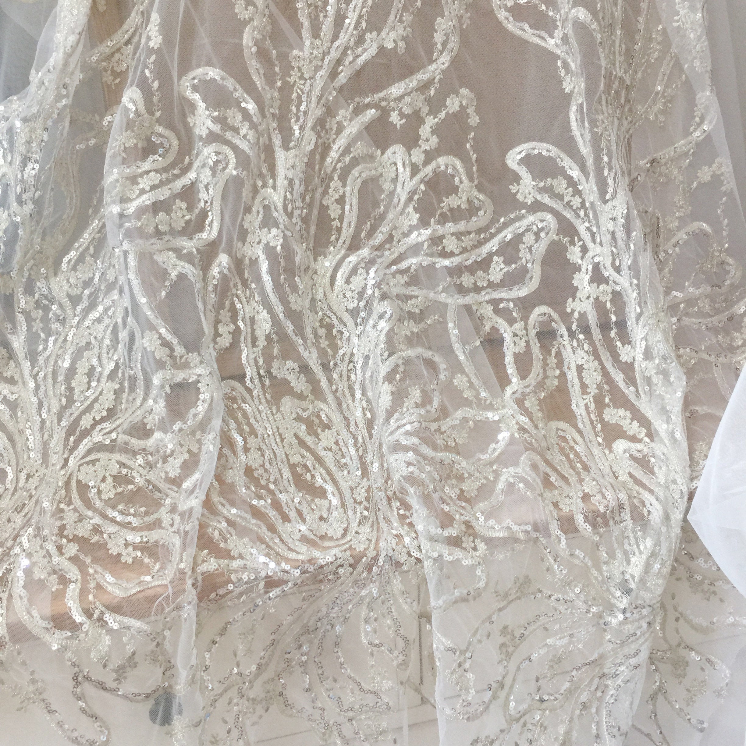 Luxury Silver Thread Embroidery tulle lace fabric by yard | Etsy
