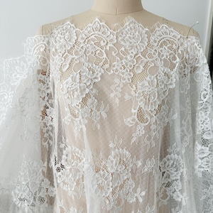 3 Meters 150cm Wide French Made alencon lace fabric trim for wedding shrugs, bridal gown, lace top overlay