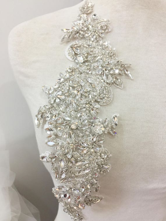 Handmade Crystal Rhinestone Applique Pair, Bridal Wedding  display picture 1