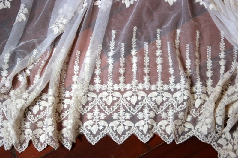 Cortina De Encaje Beige Para Cocina O Dormitorio - Estilo Retro Con Bordado Floral - Transparente, Con Bolsillo Para Barra