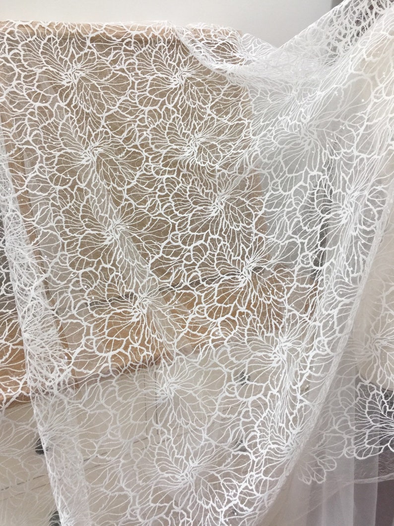 Clear Sequin Netting Embroidery Lace Fabric by Yard Bridal Etsy