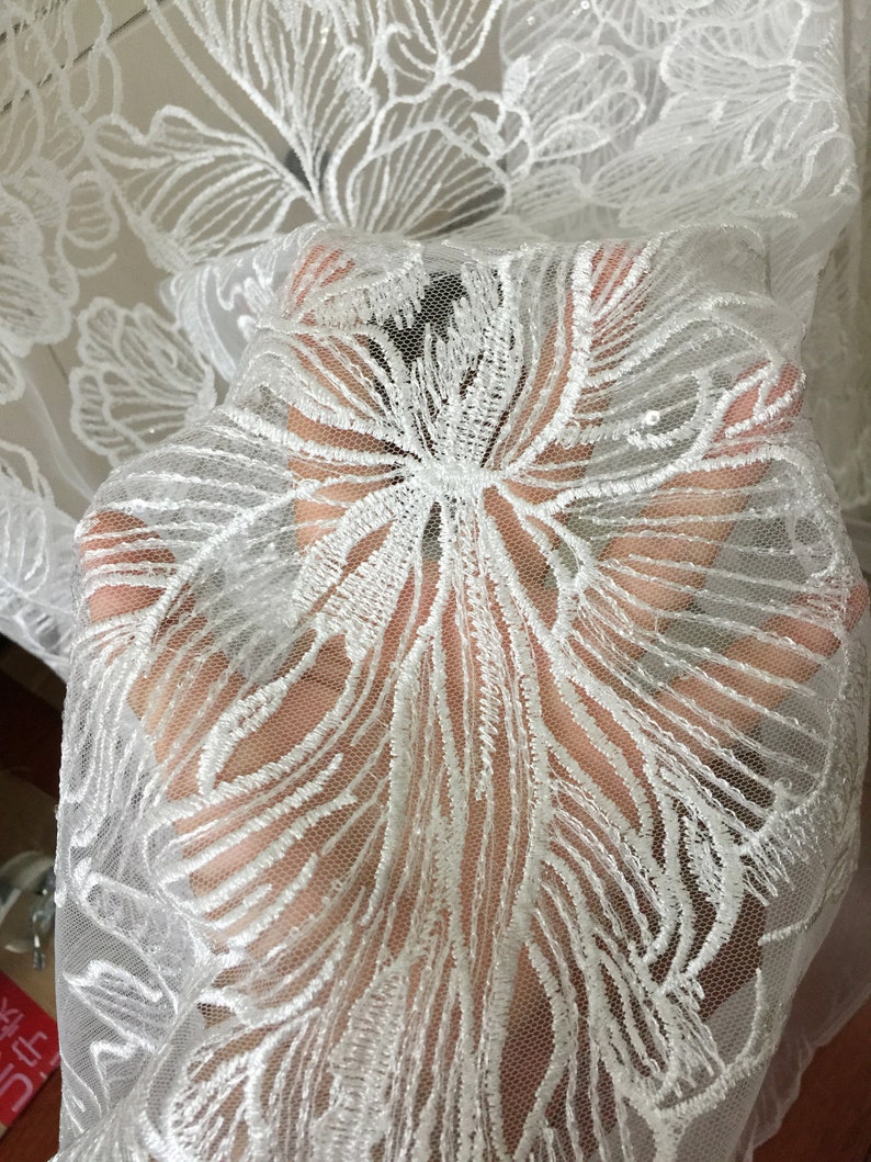 Clear Sequin Tulle Lace Fabric With Big Leaf Flower for Bridal Etsy