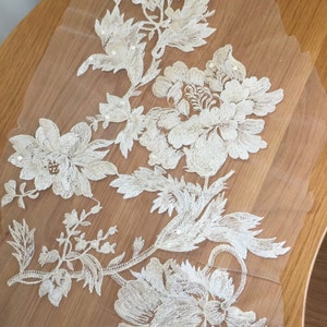 Creme Baumwollspitze Applikation: Gestickte Braut Hochzeitskleid Dekor
