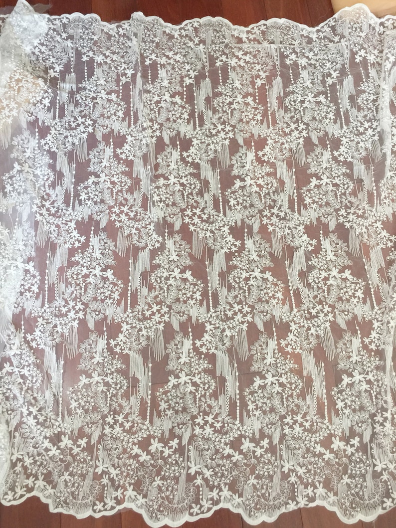 SALE Off white Lace Fabric , Retro Embroidered Lace Fabric, French Lace Fabric, Bridal Lace Fabric image 9