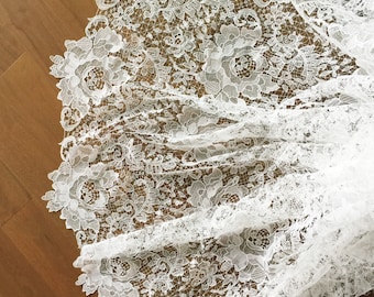 1 Yard Exquisite Alencon Lace Fabric with Crochet Rose Flower Ivory, Floral Emrboidery Fabric  for Wedding Gown, Lace Caps, Bridal Veils