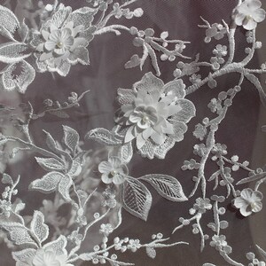 3D Pearl Beaded Flower Lace Fabric With Pearls, 3D Blossom Fabric Lace ...