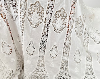 Ivory Crochet Cotton Lace Fabric, Embroidered Floral Design, 1 Yard