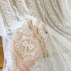 Off White Floral Eyelet Chantilly Lace Fabric, Wedding Couture