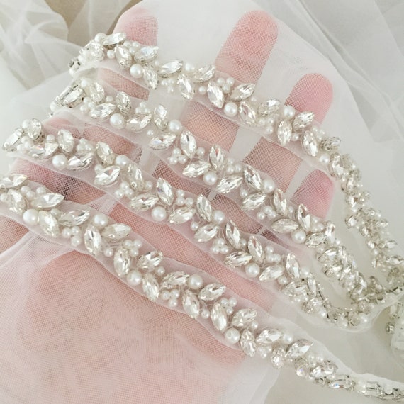 Rhinestone Good and Pearl Trim, Wedding Dress Strap, Beaded Bridal