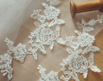 10 pairs Alencon Lace Applique in Ivory for Bridals, Gowns, Wedding Supplies